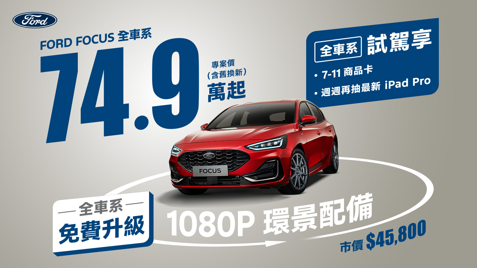 Ford Focus免費升級360°環景系統，Ford Kuga 享車體險暨5年原廠保固！