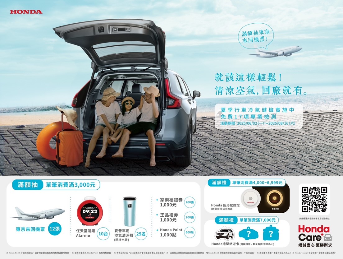 Honda Care +「就該這樣輕鬆！清涼空氣，回廠就有」  回廠消費滿額抽東京來回機票等多項大獎！